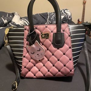 Betsey Johnson Berry Hearts Kitty Striped Satchel